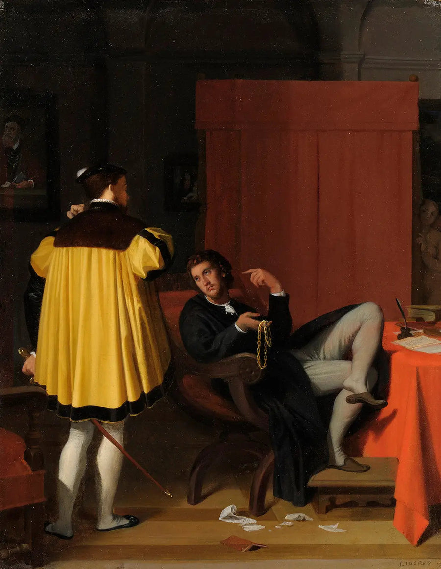 L'Arétin och Charles Quint's sändebud - Jean-Auguste-Dominique Ingres