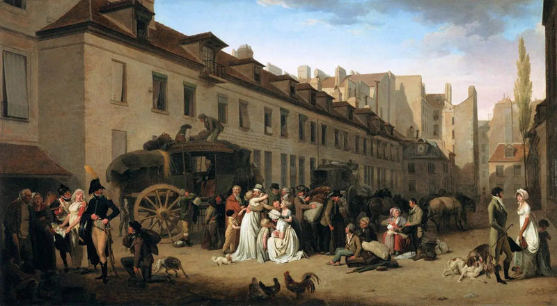 Ankomsten av en diligens i Messageries gård - Louis-Léopold Boilly