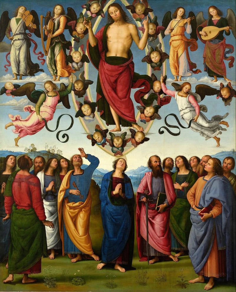 Kristi himmelsfärd i närvaro av Jungfrun och apostlarna - Pietro Perugino