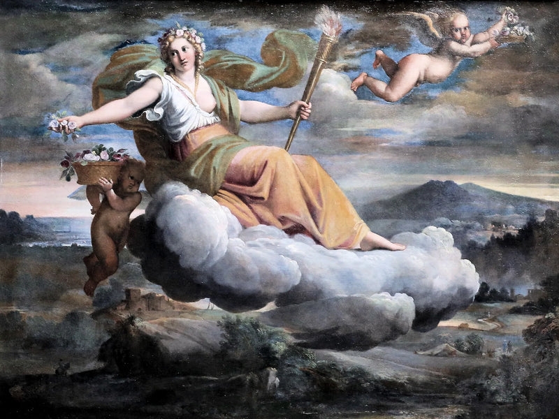 Aurore som sprider blommor och håller en fackla - Annibale Carracci
