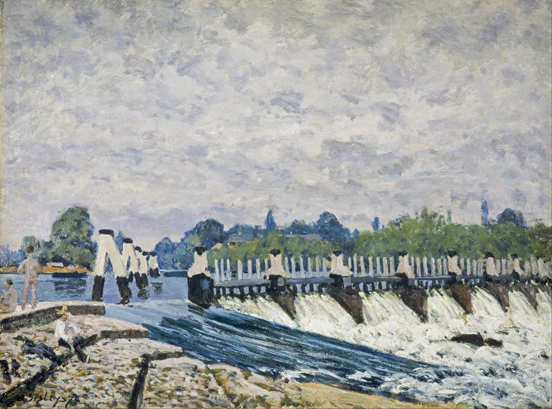 Molesey-slussen nära Hampton Court, morgoneffekt - Alfred Sisley