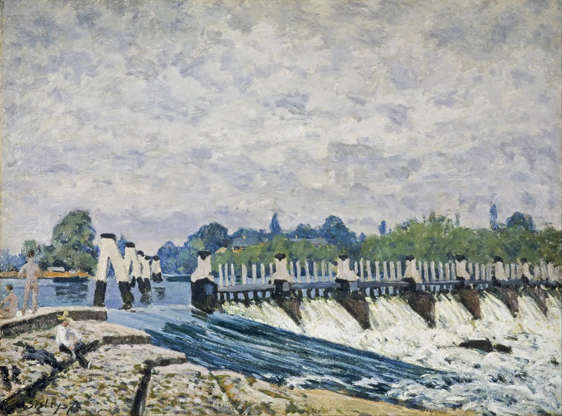 Molesey-slussen nära Hampton Court, morgoneffekt - Alfred Sisley