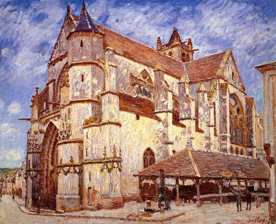Moret-kyrkan på kvällen - Alfred Sisley