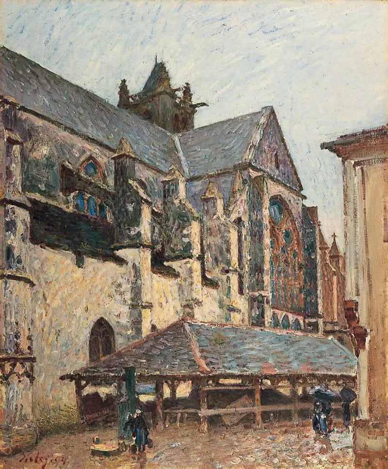 Morets kyrka i regnet, vid tvärskeppet - Alfred Sisley