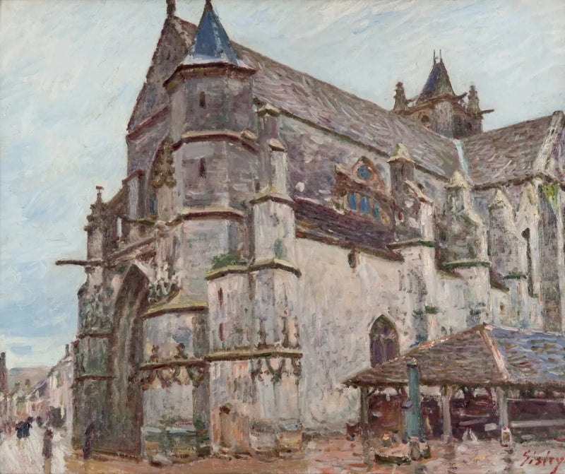 Morets kyrka, regnigt väder, på morgonen - Alfred Sisley