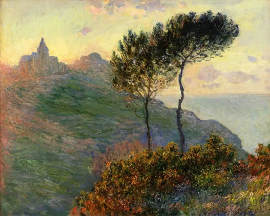 Varengevilles kyrka motljus - Claude Monet