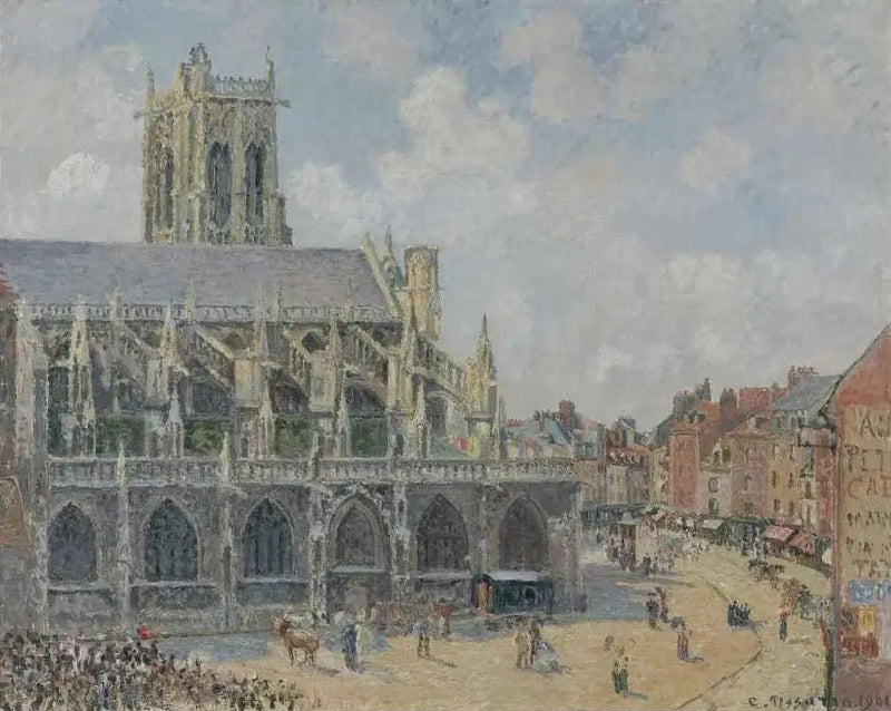 Sankt Jakobs kyrka i Dieppe, sol, morgon - Camille Pissarro