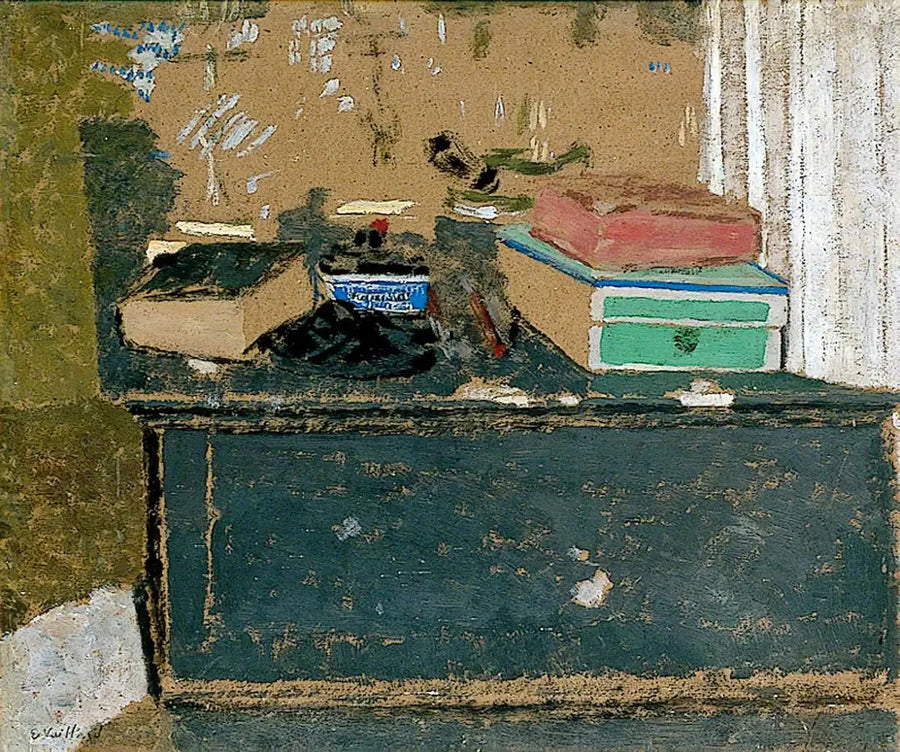 Den blå bläckhornet på eldstaden - Édouard Vuillard