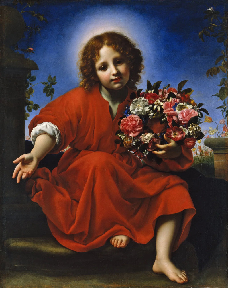Barn Jesus med en blomsterkrans - Carlo Dolci
