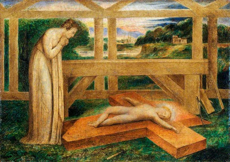 Den sovande Jesusbarnet på korset (Vår Fru som dyrkar den sovande Jesusbarnet på korset) - William Blake