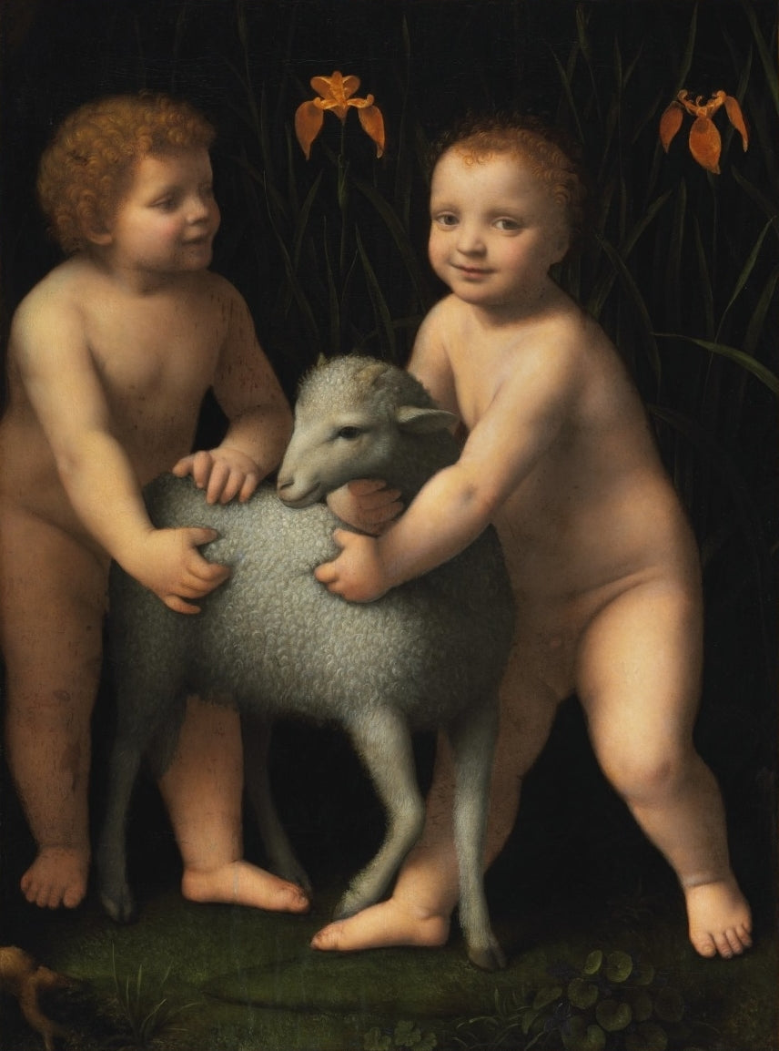 Barn Jesus och den lille helige Johannes Döparen med ett lamm - Bernardino Luini