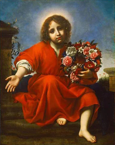 Barnet Jesus inbjuder den kristna själen att kröna den enligt Höga Visan - Carlo Dolci