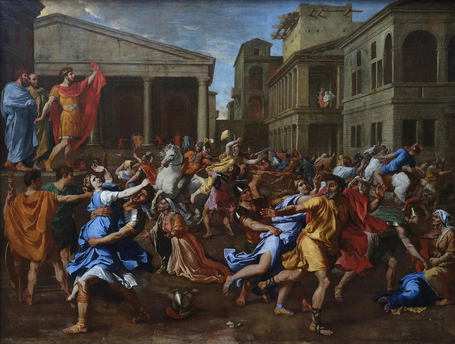 Sabinerna hämtar de kidnappade - Nicolas Poussin