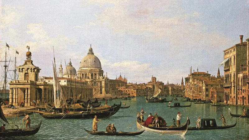 Ingången till Canal Grande vid Punta della Dogana och Santa Maria della Salute - Canaletto