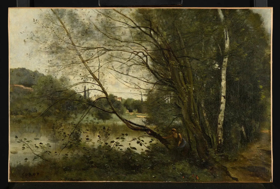 Sjöutkanten med det lutande trädet - Jean-Baptiste Camille Corot