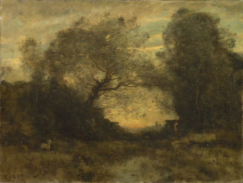 Dammen vid skogsbyn - Jean-Baptiste Camille Corot