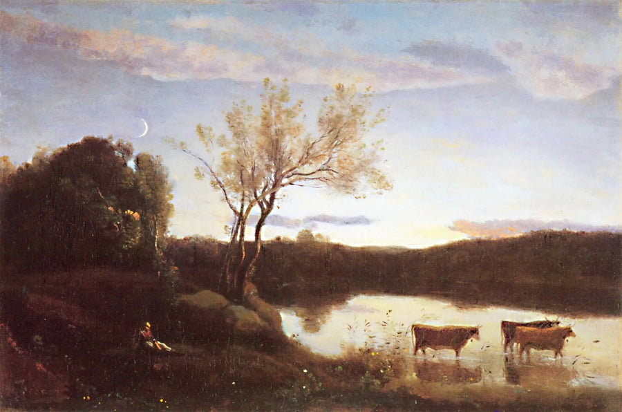 Dammen med de tre korna och månskäran - Jean-Baptiste Camille Corot