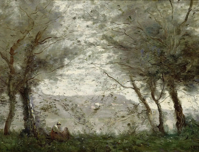Ville-d'Avray-sjön sett genom lövverket - Jean-Baptiste Camille Corot