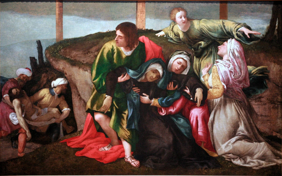 Flickans försvinnande under transporten av Kristus - Lorenzo Lotto