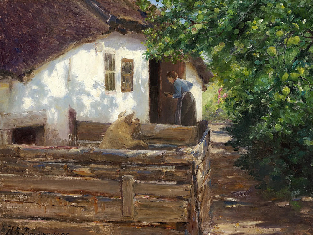 L’heure du repas du cochon. - H. A. Brendekilde - Alpha Reproduction