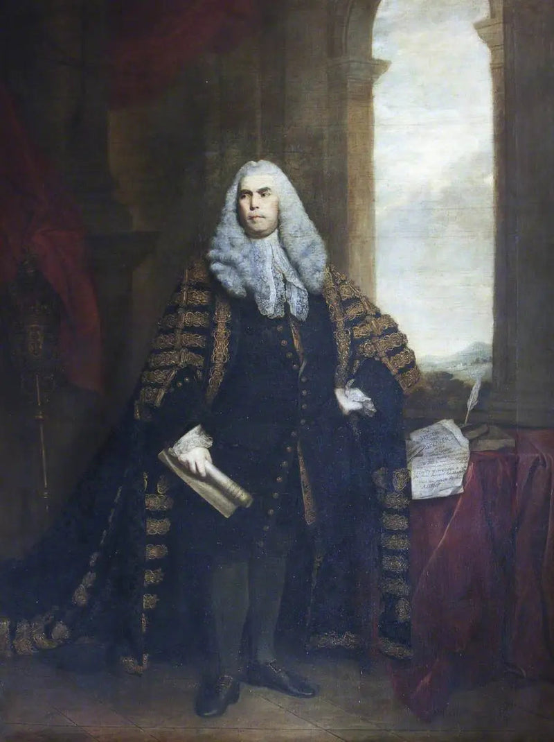 Den ärorike Sir John Cust, 3:e baronett av Pinchbeck och 6:e baronett av Humby (1718-1770), i presidentklädsel - Joshua Reynolds