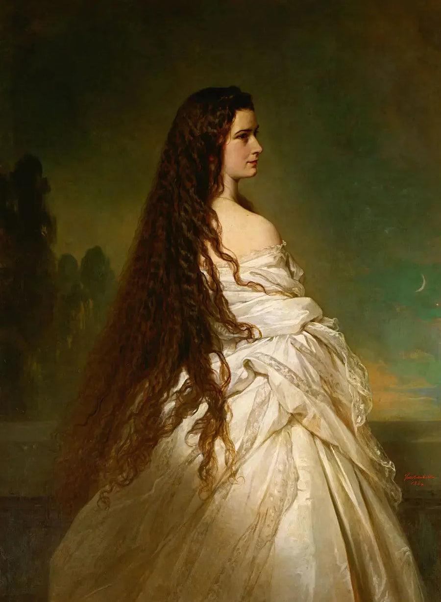 Kejsarinnan Elisabeth av Österrike med löst hår och ett knäskydd - Franz Xaver Winterhalter