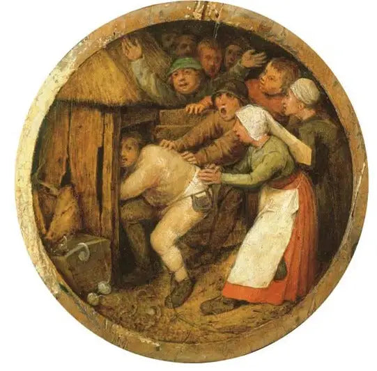 Alkoholen som trycks ner i svinens lya - Pieter Brueghel den äldre