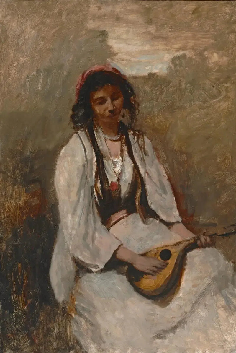 Den bohemiska med mandolin sittande - Jean-Baptiste Camille Corot