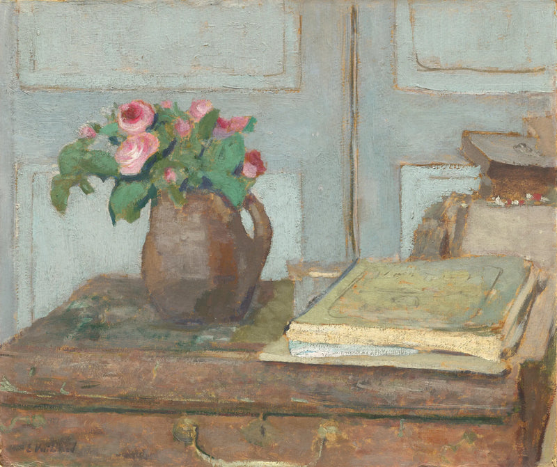 Konstnärens målarlåda och skumrosor - Édouard Vuillard