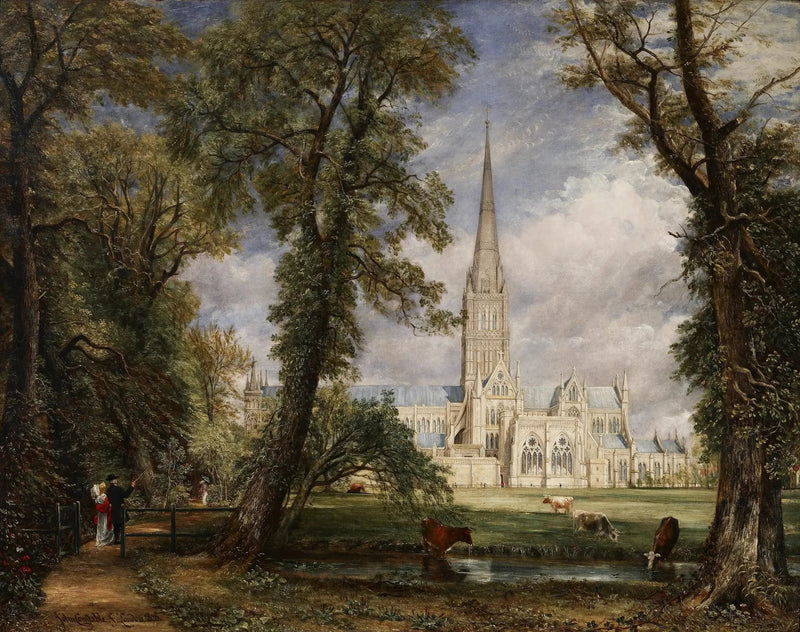 Salisbury katedral sedd från biskopens trädgårdar - John Constable