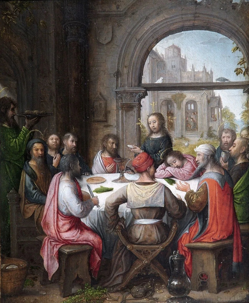 Nattvarden med instiftandet av eukaristin och fottvagningen av Kristus - Juan de Flandes