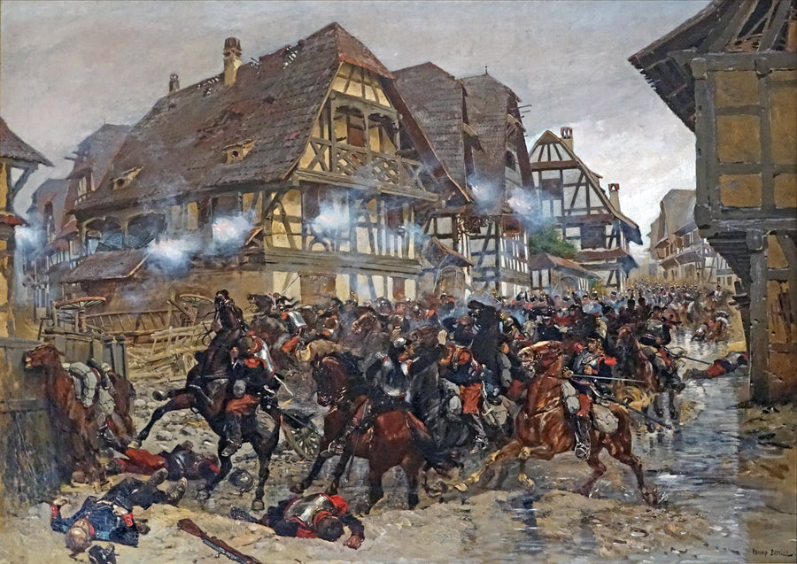 9:e cuirassierregementets förband i byn Morsbronn - Édouard Detaille