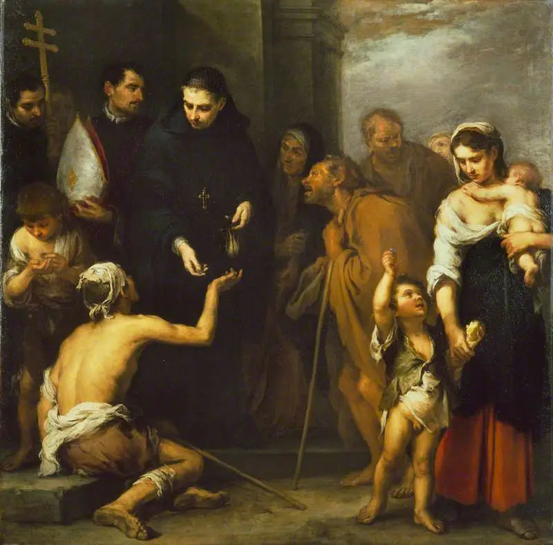 Den fromma av Saint Thomas de Villanueva - Bartolomé Esteban Murillo
