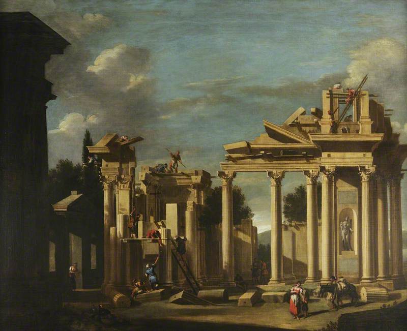 Konstruktion av ett klassiskt tempel i landskap - Sebastiano Ricci