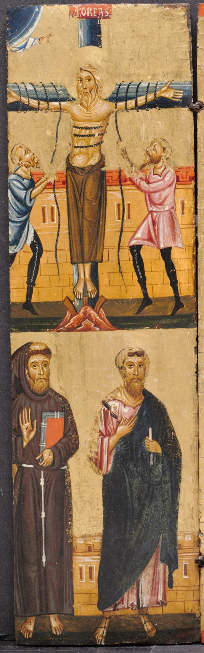Kristi korsfästelse av helige Andreas, med helige Franciskus och helige Paulus nedanför - Berlinghiero Berlinghieri