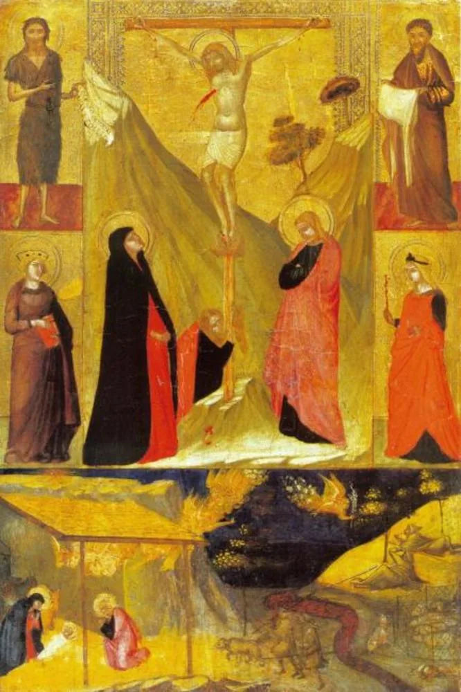 Kristi korsfästelse, födelse och helgon - Ambrogio Lorenzetti