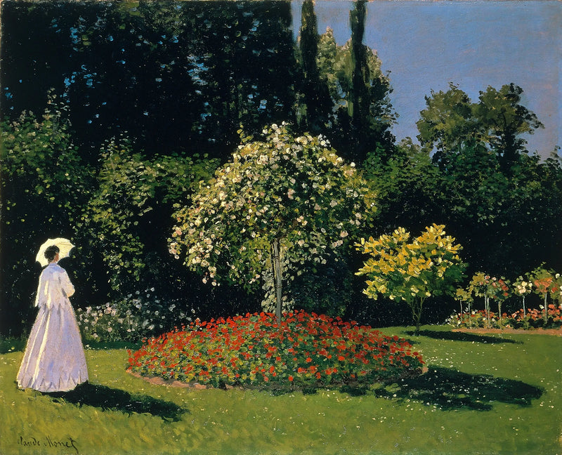 Damen i vitt i trädgården - Claude Monet