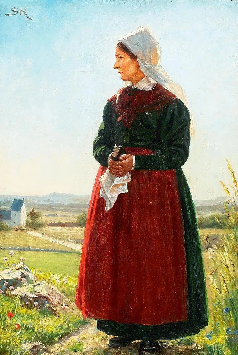 Fiskarens fru klädd för kyrkan. Arildsleje, Sverige. - Peder Severin Krøyer