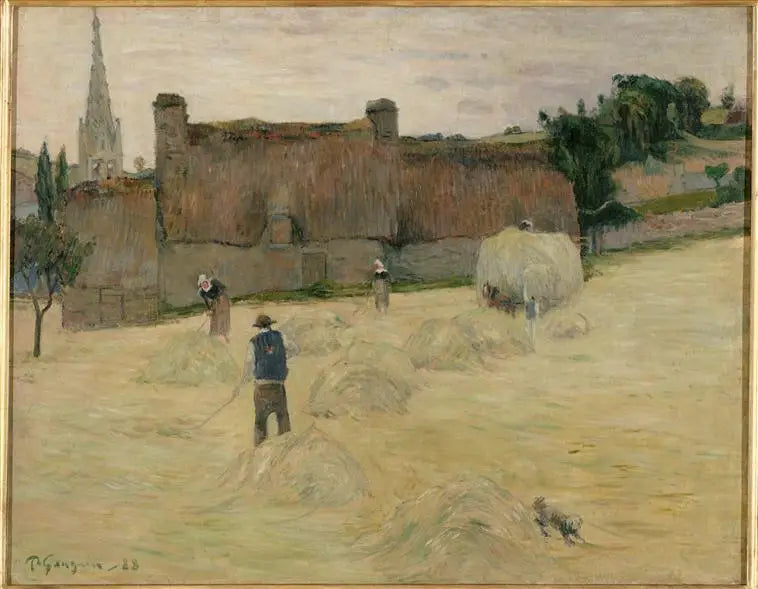 Höskörden i Bretagne (framsidan) ; Blomsterbukett framför ett öppet fönster mot havet (baksidan) - Paul Gauguin