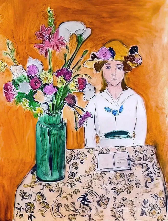 Flickan i vitt och buketten - Henri Matisse