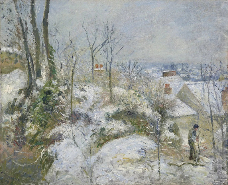 La Garenne, kusten Saint-Denis i Pontoise, snöeffekt - Camille Pissarro