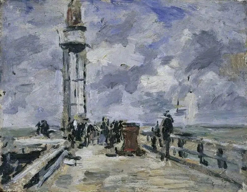 Bryggan och fyren i Honfleur - Eugène Boudin