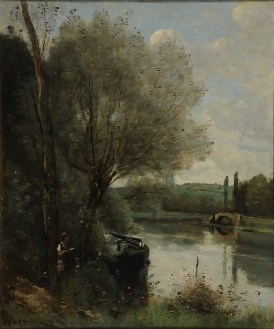 Läsaren vid den skogsklädda stranden - Jean-Baptiste Camille Corot