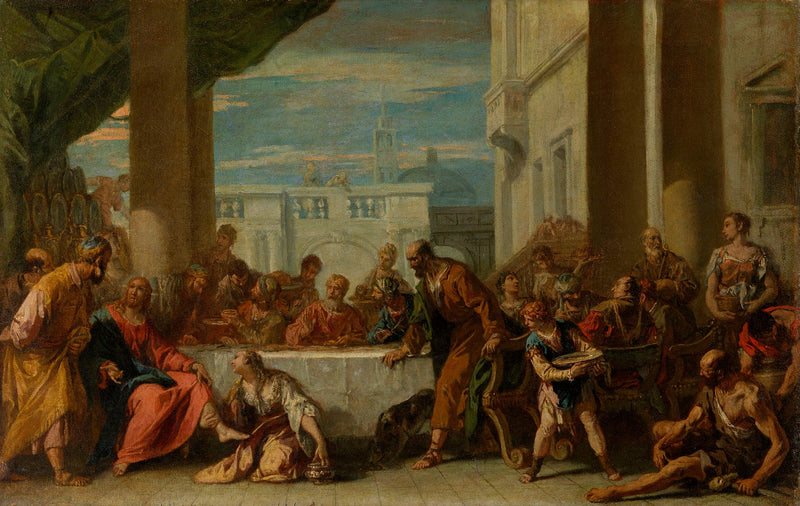 La Madeleine smörjer Kristi fötter. - Sebastiano Ricci