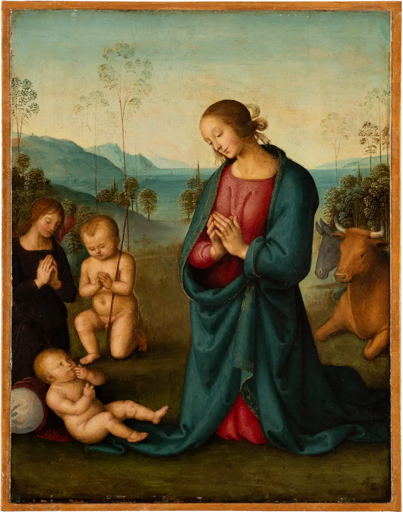 Madonna, Barnet Sankt Johannes och en ängel som dyrkar Jesusbarnet - Pietro Perugino