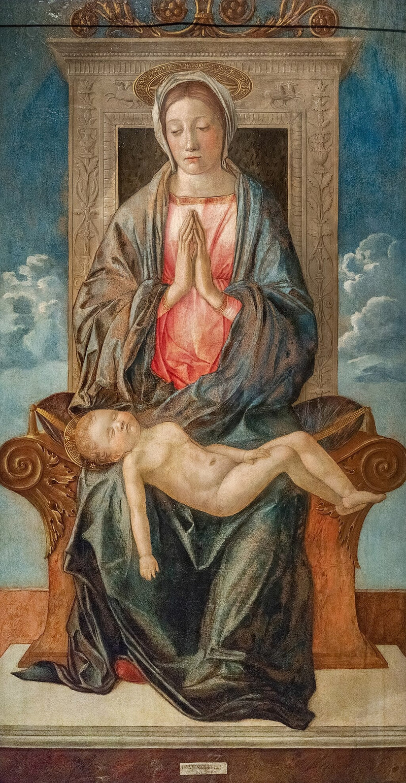 Madonna som tronar och dyrkar den sovande Jesusbarnet - Giovanni Bellini