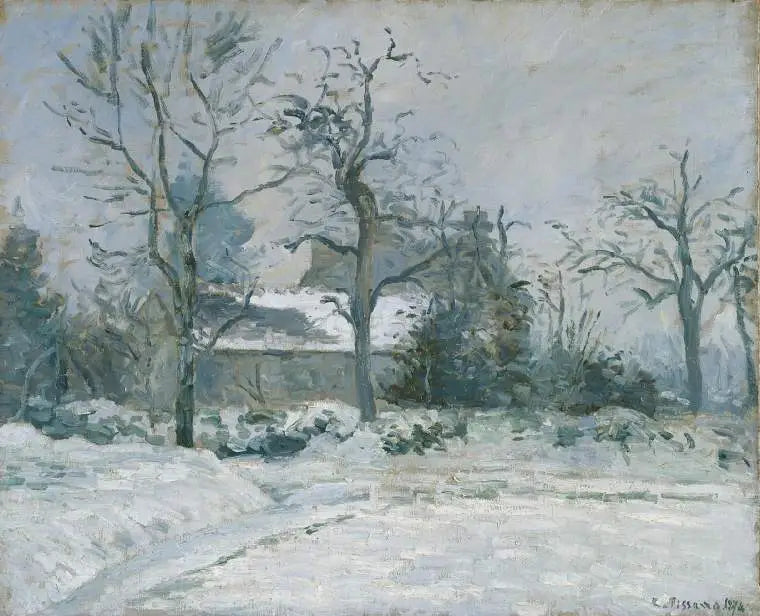 La Maison de la Piette, Montfoucault, snöeffekt - Camille Pissarro