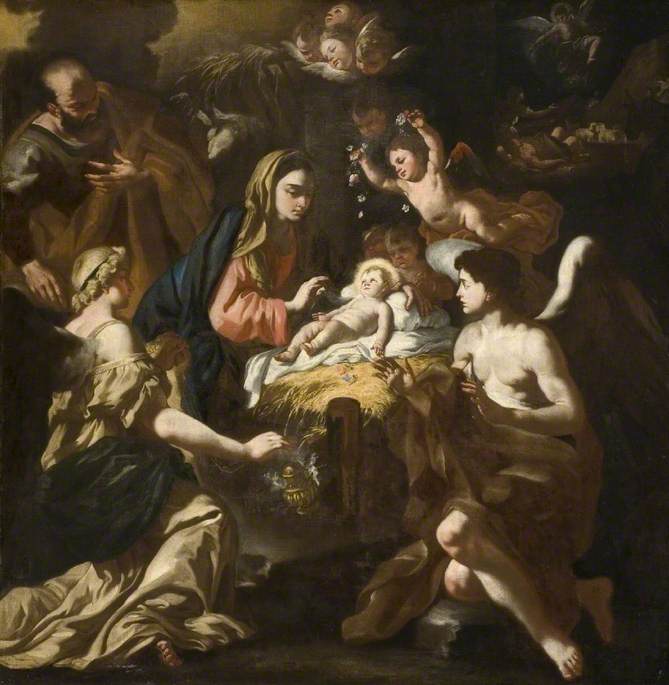 Födelse scen med änglar som dyrkar - Francesco Solimena