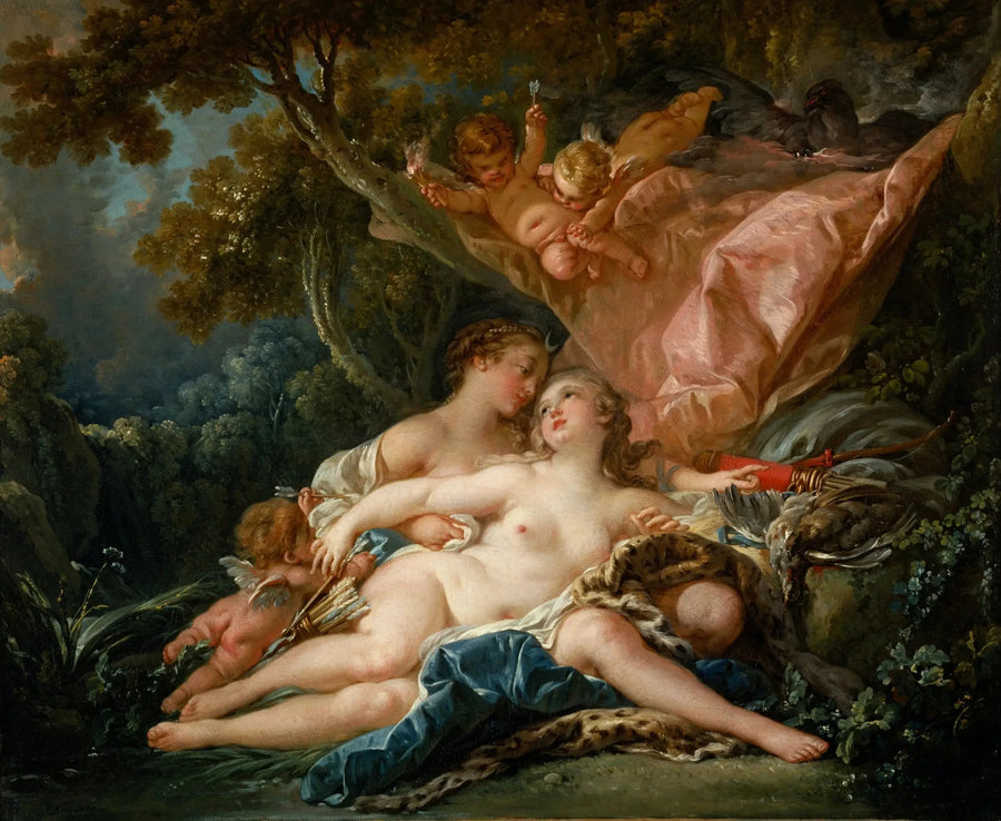 Nymfen Callisto, förförd av Jupiter i skepnad av Diana - François Boucher