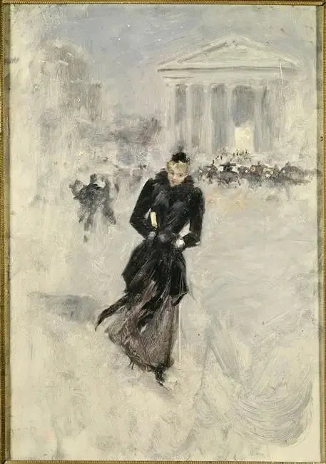 Parisienne på Rue Royale, kvinna med boa - Jean Béraud